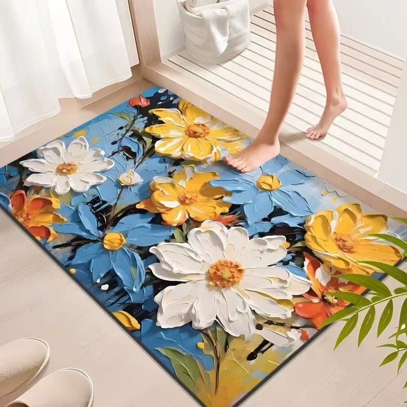 Lebhafter Badezimmerteppich im impressionistischen Blumenstil