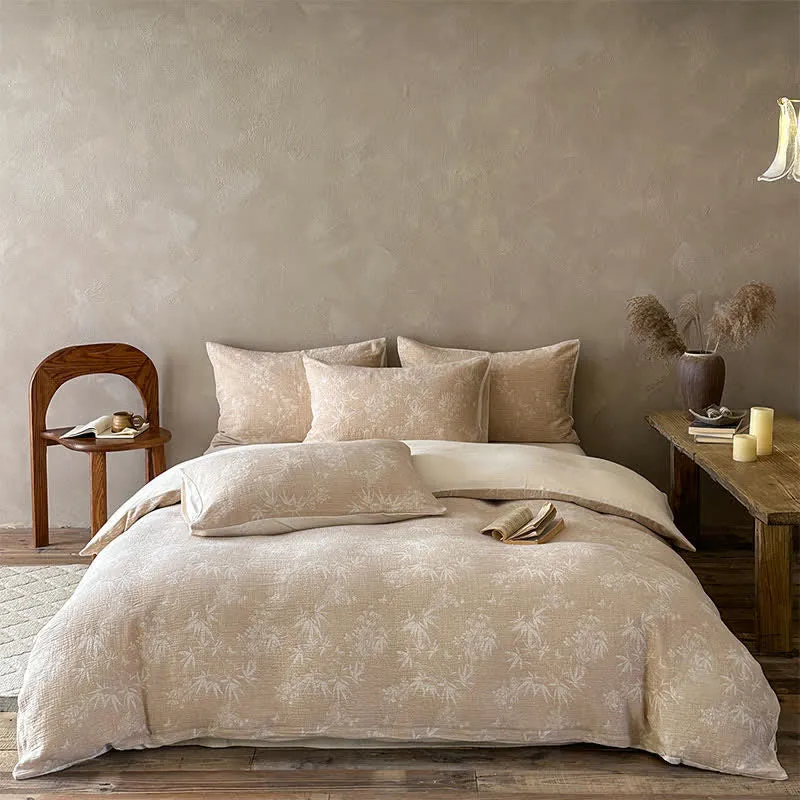 Bettwäsche-Set aus Kamel- und Bambuszweigen-Jacquard-Baumwolle