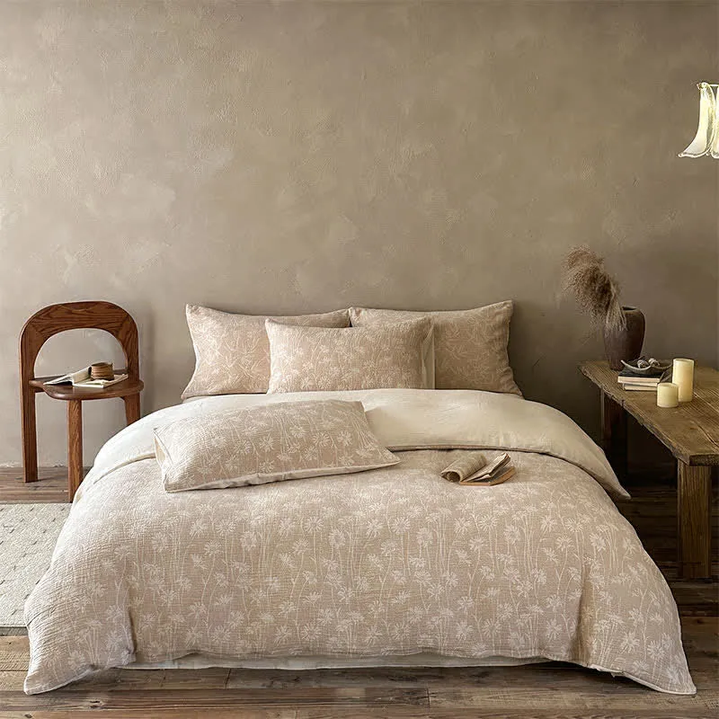 Bettwäsche-Set aus Baumwolle mit Kamel- und Blumenmuster (Jacquard)