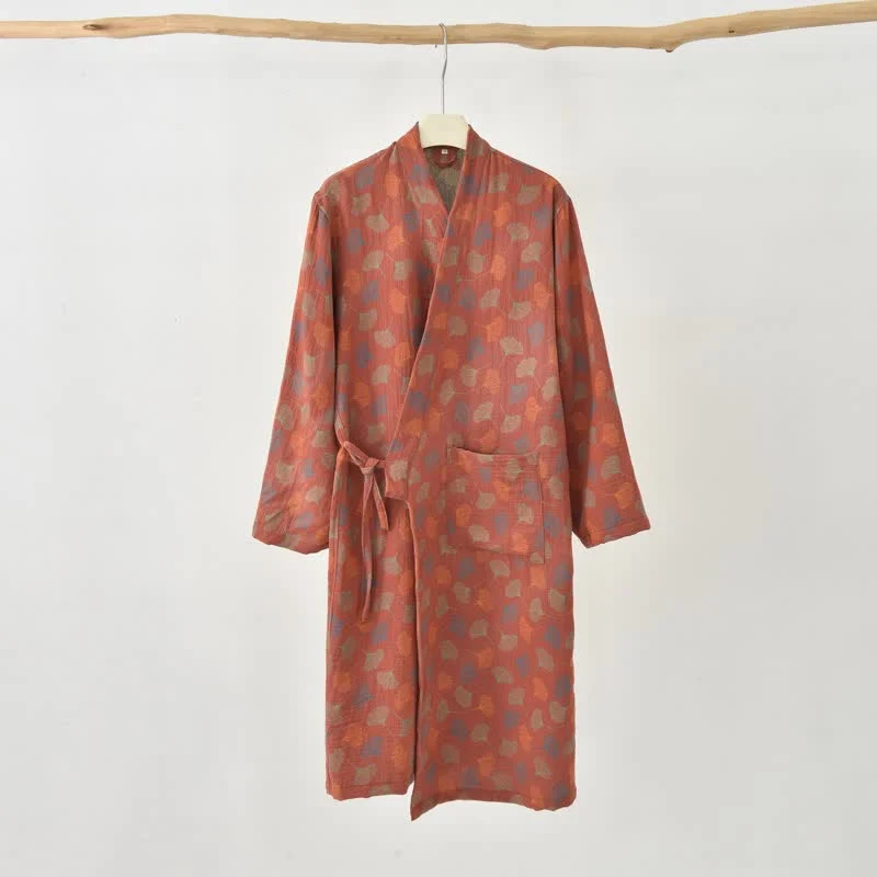 Ginkgoblatt-Baumwollgaze-Yukata-Robe