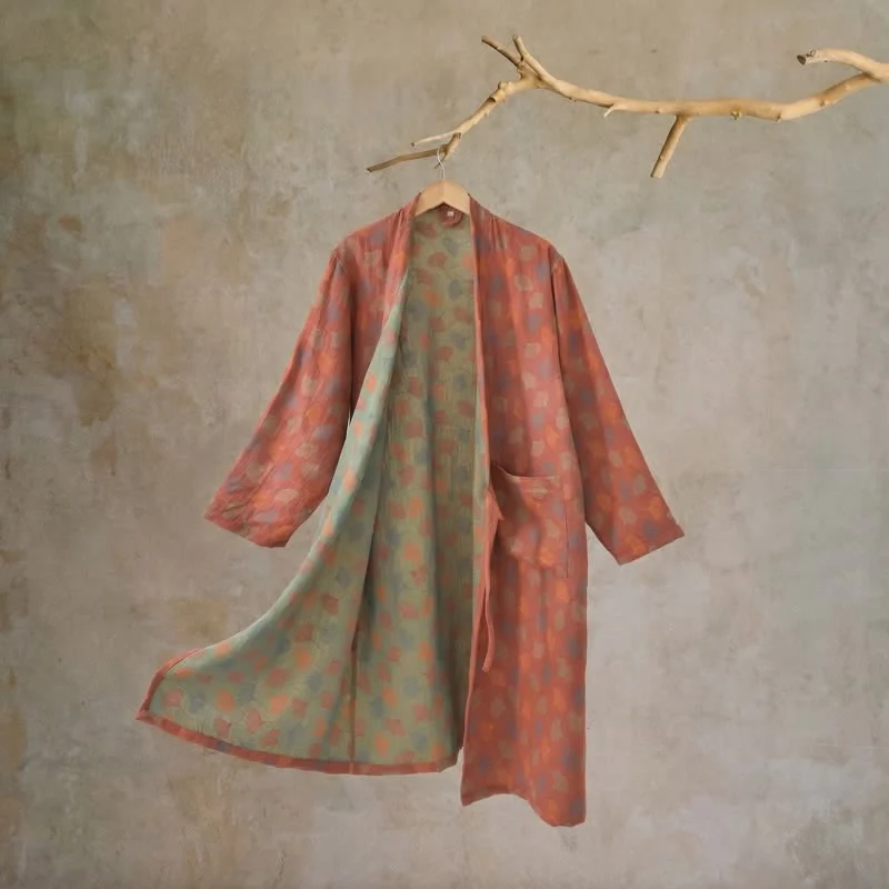Ginkgoblatt-Baumwollgaze-Yukata-Robe