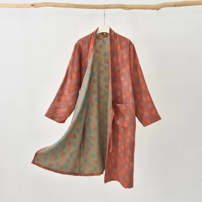 Ginkgoblatt-Baumwollgaze-Yukata-Robe