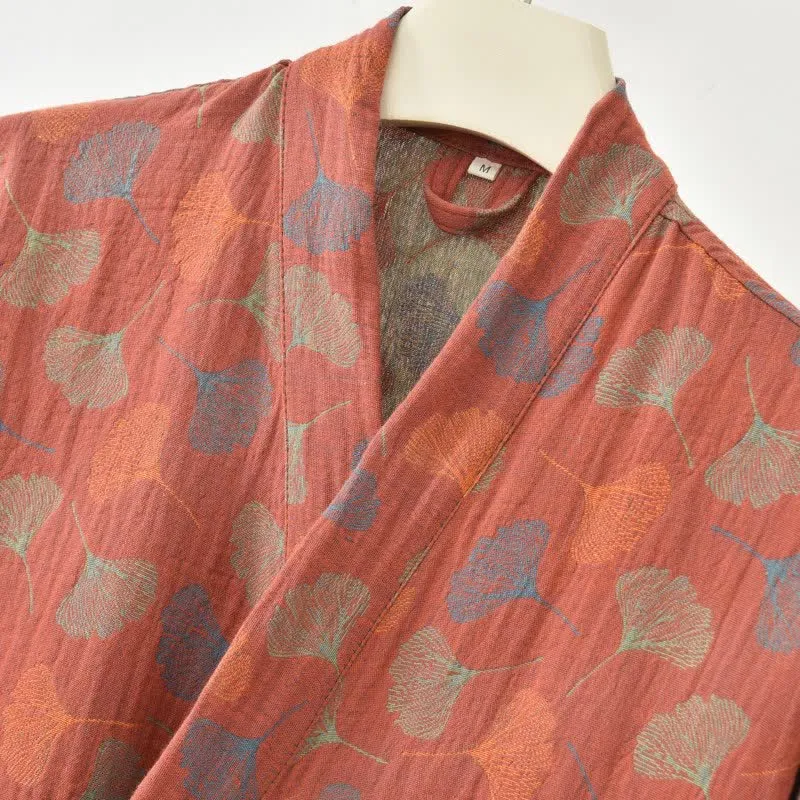 Ginkgoblatt-Baumwollgaze-Yukata-Robe