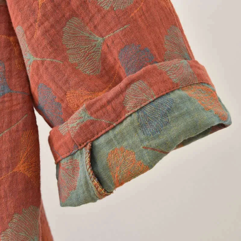 Ginkgoblatt-Baumwollgaze-Yukata-Robe