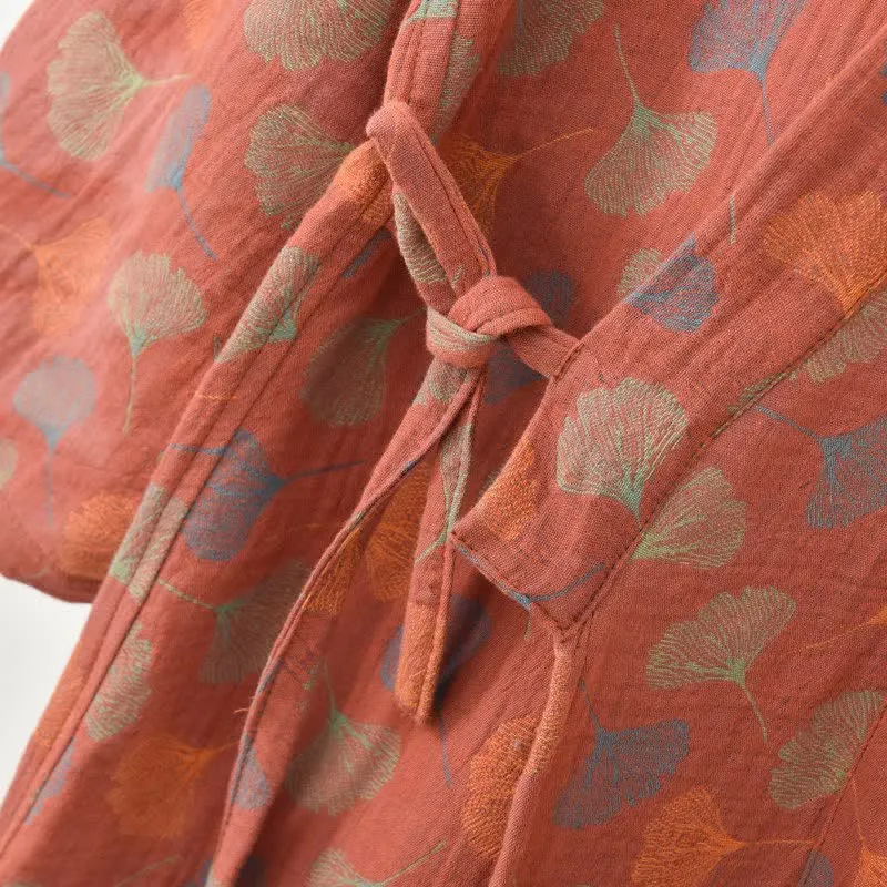 Ginkgoblatt-Baumwollgaze-Yukata-Robe