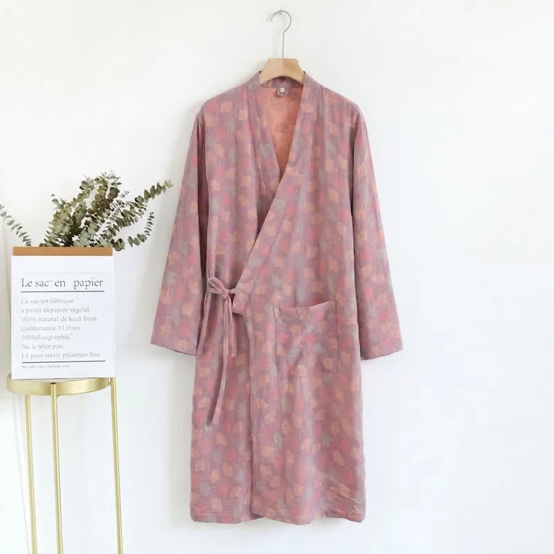 Ginkgoblatt-Baumwollgaze-Yukata-Robe