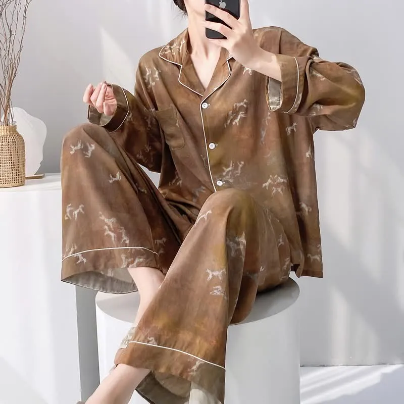 Vintage-Pyjama-Set mit Pferdemuster