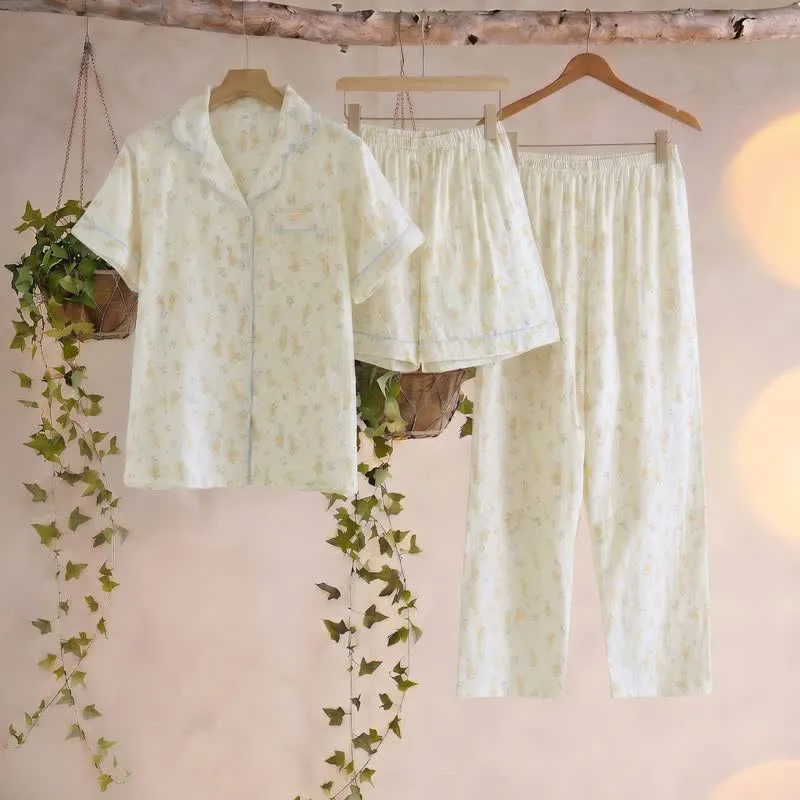 Dreiteilige Loungewear aus Baumwoll-Duck-Print