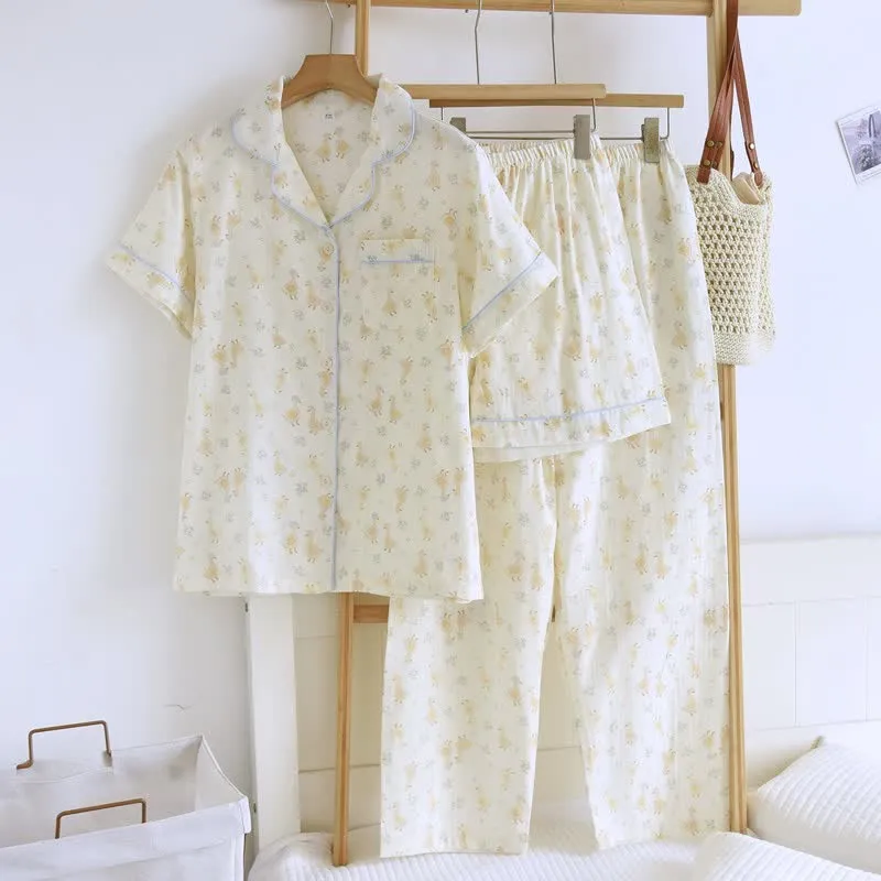 Dreiteilige Loungewear aus Baumwoll-Duck-Print