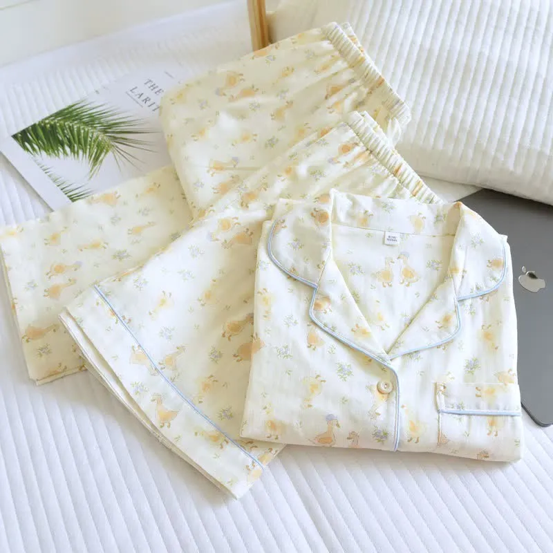 Dreiteilige Loungewear aus Baumwoll-Duck-Print