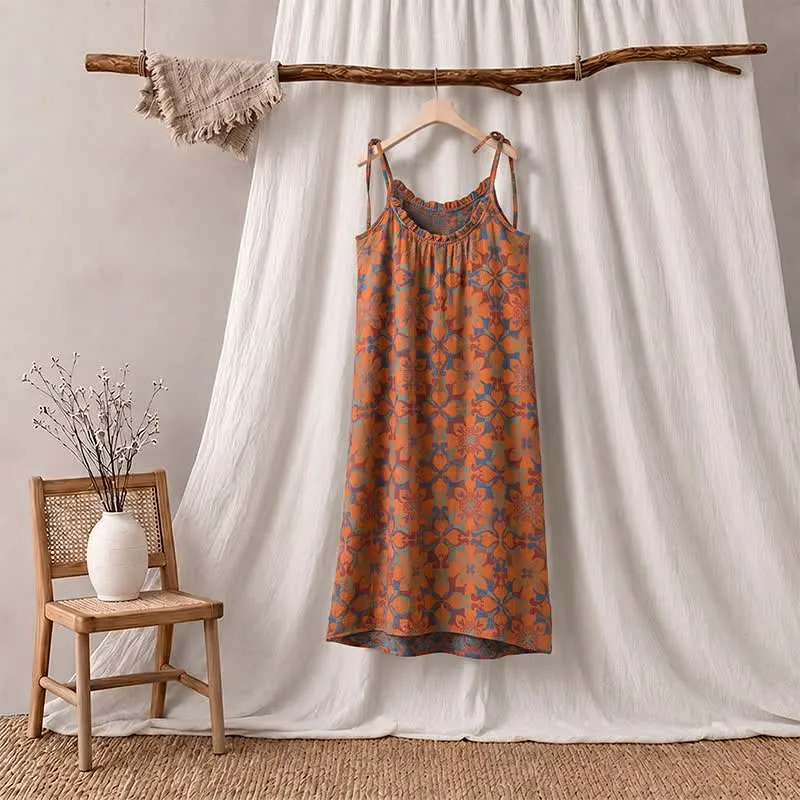 Vintage Boho Baumwoll-Nachtkleid