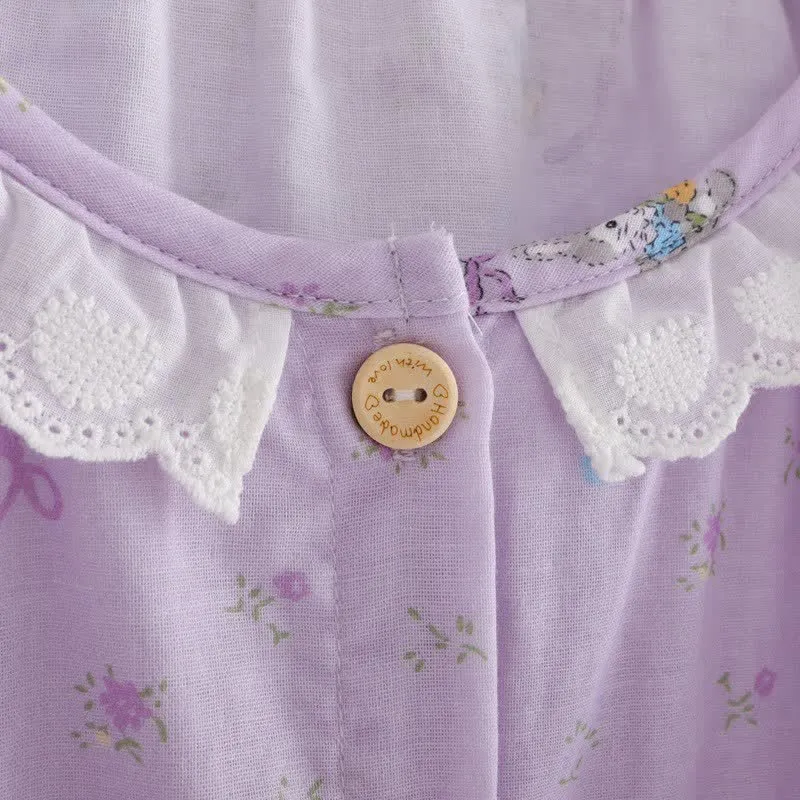 Loungewear-Set aus Baumwolle mit lila Hasen- und Blumenmuster (3-teilig)