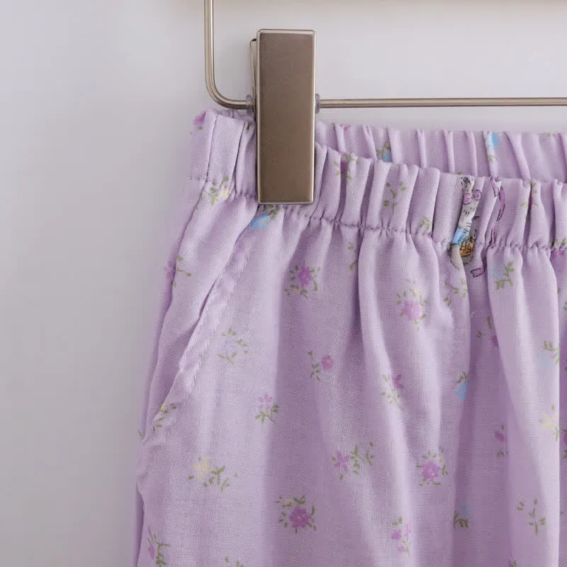 Loungewear-Set aus Baumwolle mit lila Hasen- und Blumenmuster (3-teilig)