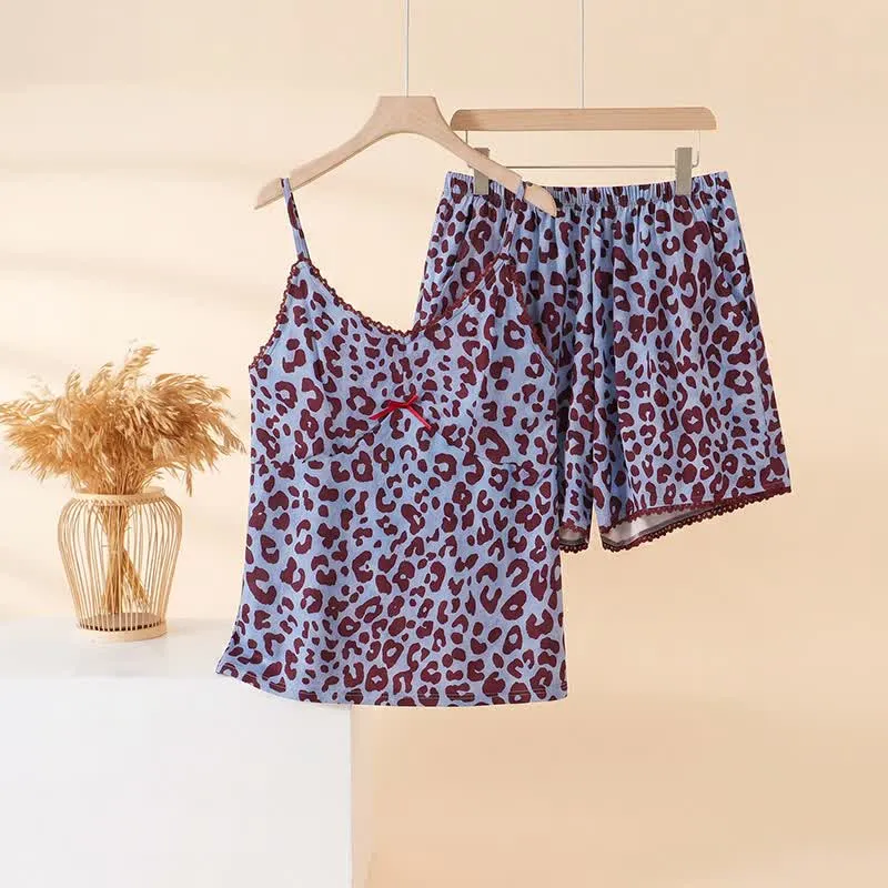 Loungewear-Set mit blauem Leopardenmuster