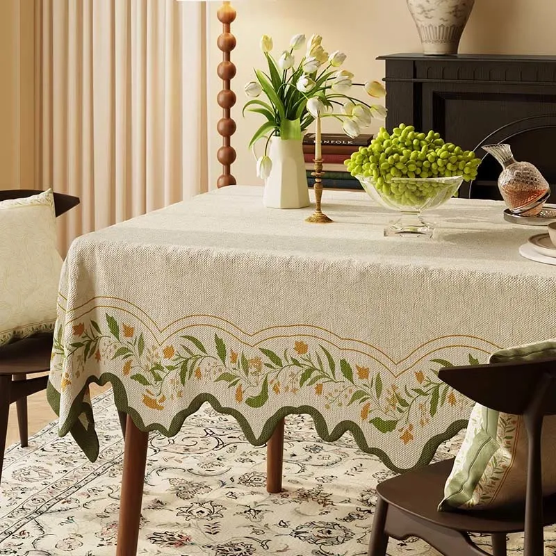 Tischdecke aus Baumwoll-Leinen mit Vintage-Gartenblumenmuster