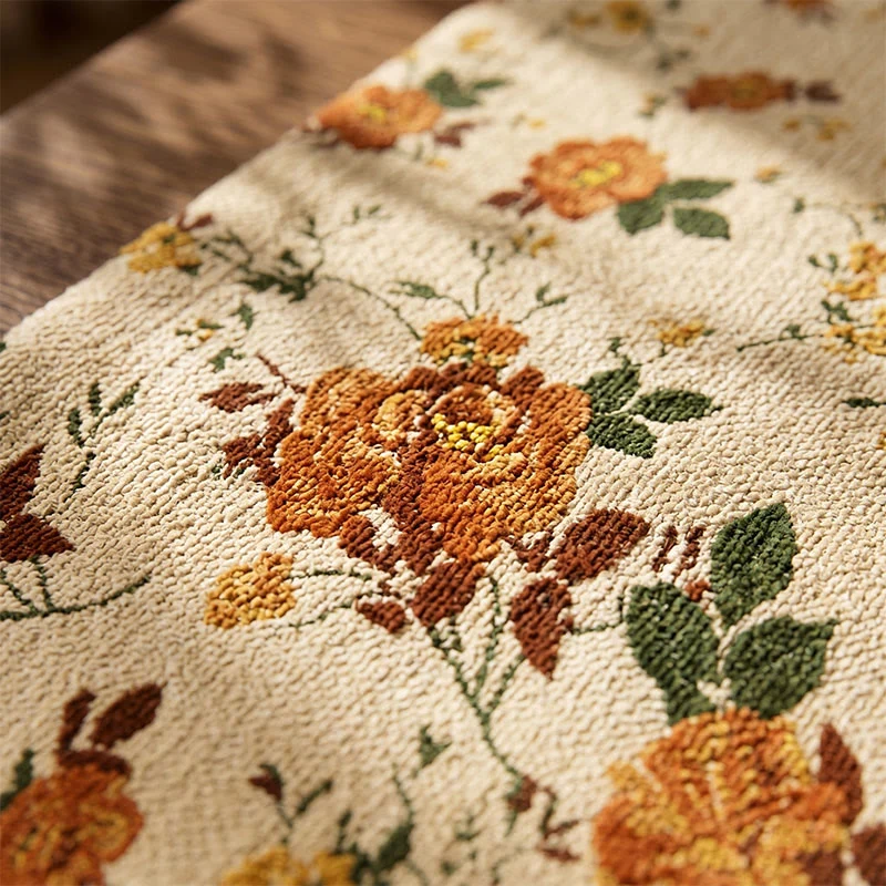 Vintage Tischdecke aus Baumwoll-Leinen mit monatlicher Rosenmuster