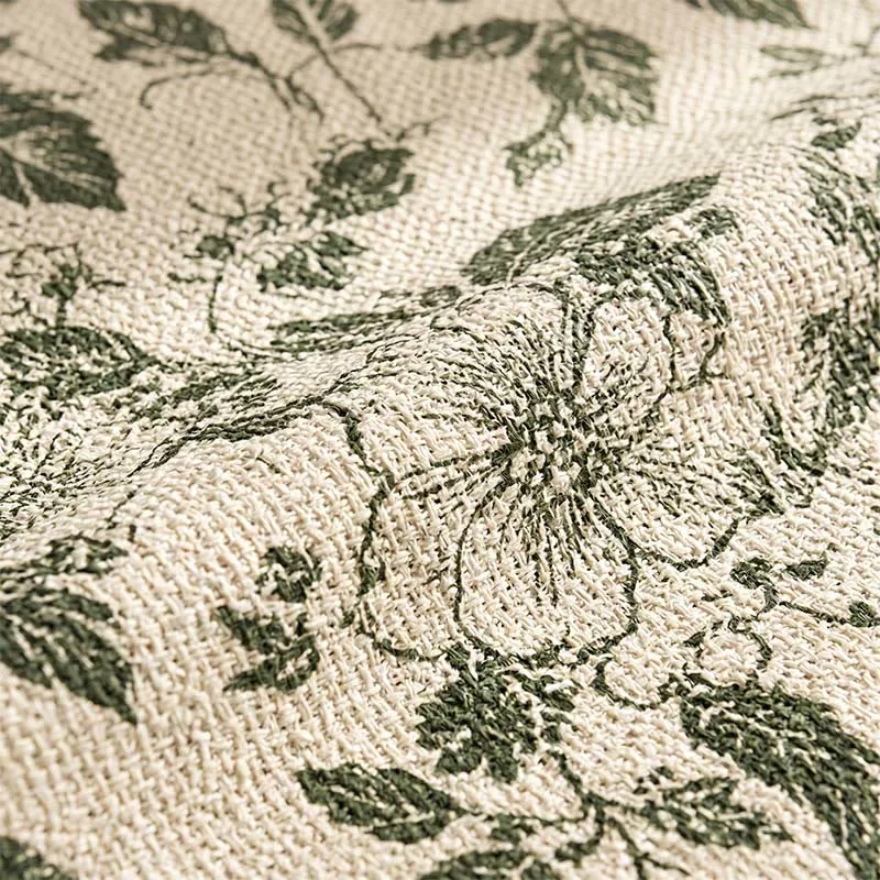 Vintage grüne Tischdecke aus Baumwollleinen mit Blumenmuster