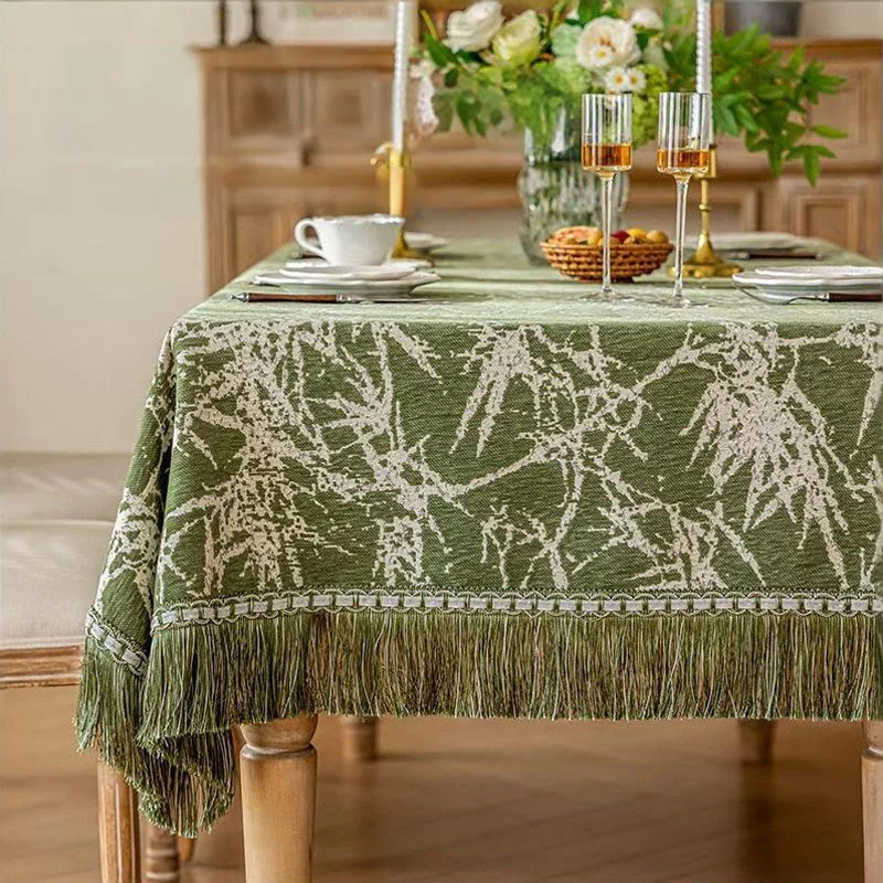 Vintage-Tischdecke aus Bambus-Jacquard mit Quasten