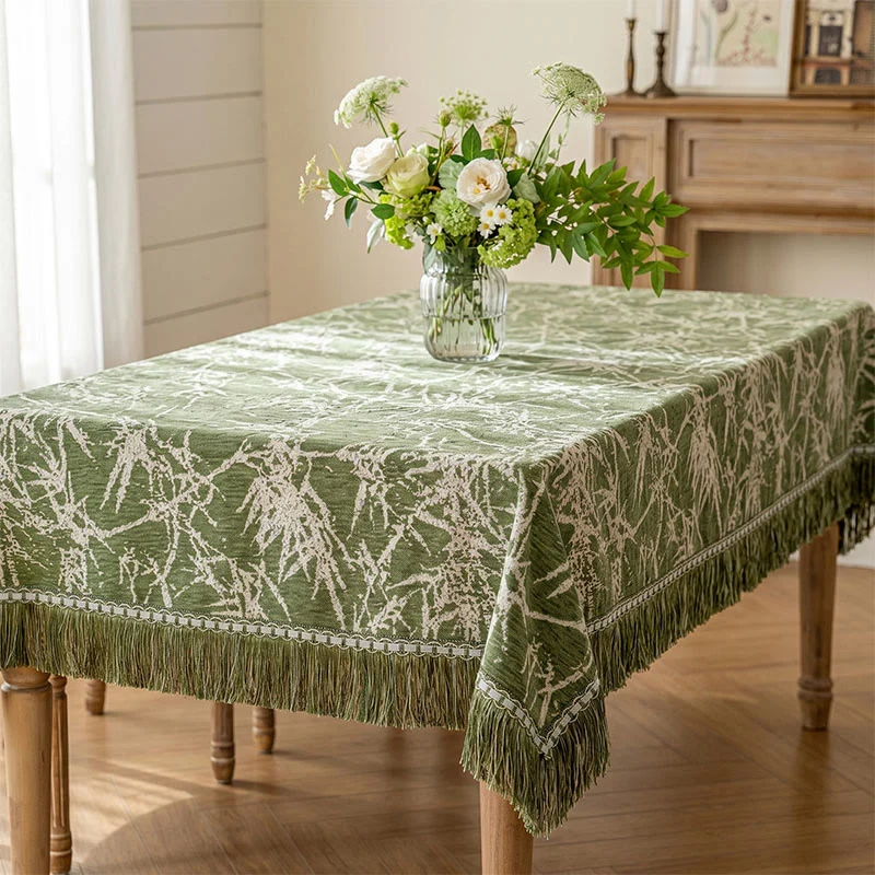 Vintage-Tischdecke aus Bambus-Jacquard mit Quasten