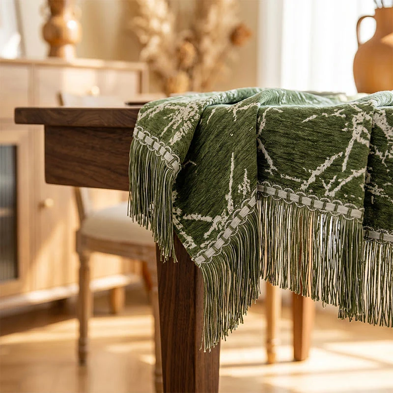 Vintage-Tischdecke aus Bambus-Jacquard mit Quasten