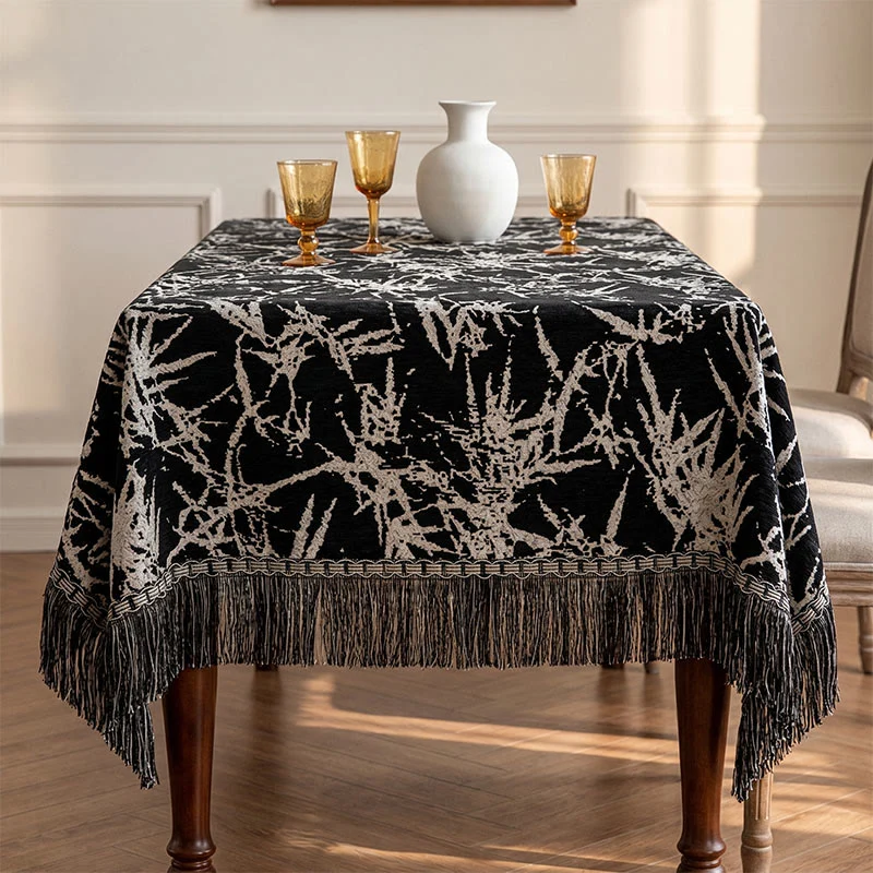 Vintage-Tischdecke aus Bambus-Jacquard mit Quasten