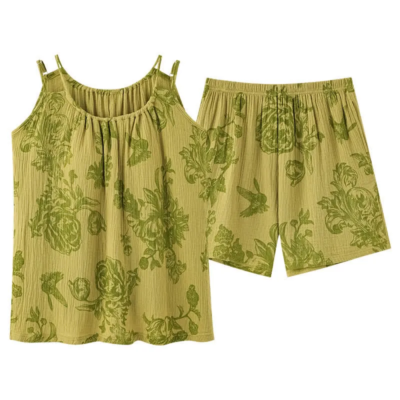 Vintage Pyjama mit Blumenmuster und Vögeln