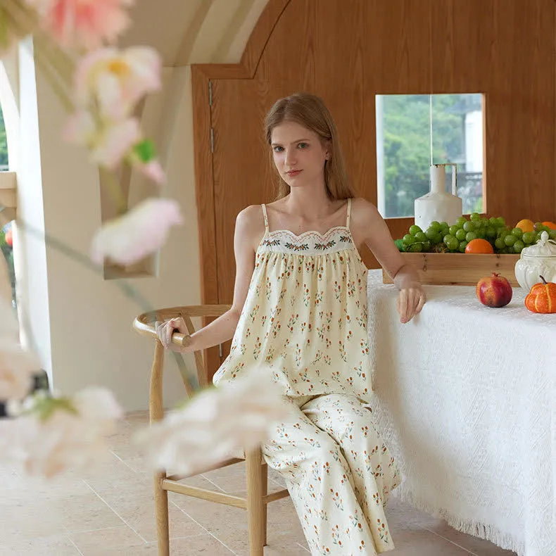 Pyjama mit kleinem Blumenmuster aus doppellagigem Baumwoll-Gaze