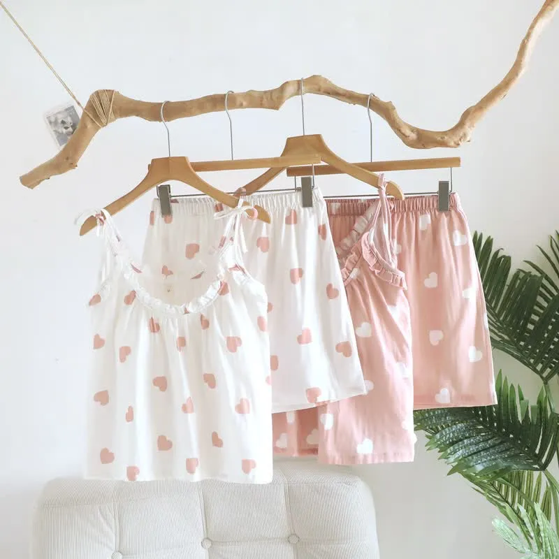 Baumwoll-Doppelgaze-Herz-Cami-Pyjama