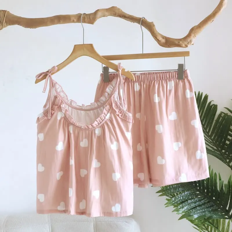 Baumwoll-Doppelgaze-Herz-Cami-Pyjama