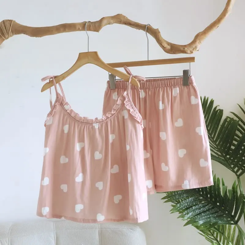 Baumwoll-Doppelgaze-Herz-Cami-Pyjama
