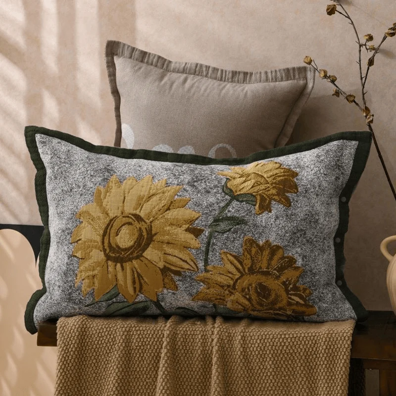Kissenbezüge mit Sonnenblumenmuster aus reiner Baumwolle (2 Stück)