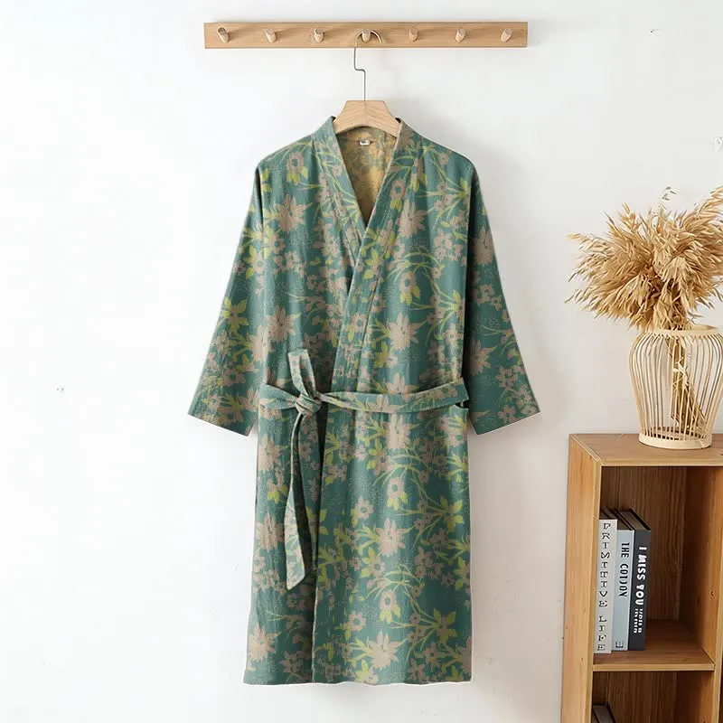 Vintage-Bademantel aus rustikalem Baumwolljacquard mit Blumenmuster