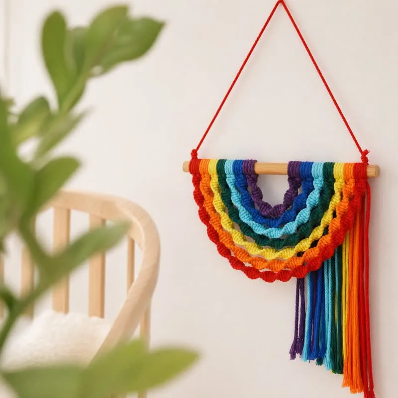 Handgewebtes Regenbogen-Baumwollseil als Wandbehang