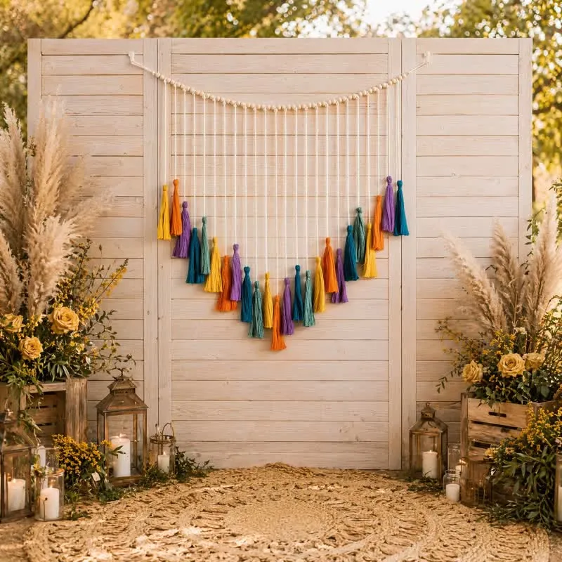 Handgewebte Regenbogen-Quastengirlande aus Baumwolle