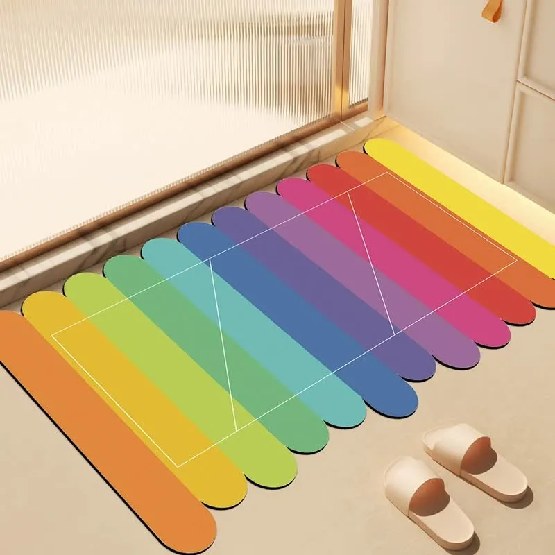 Moderner Kieselgur-Badeteppich mit Regenbogenstreifen