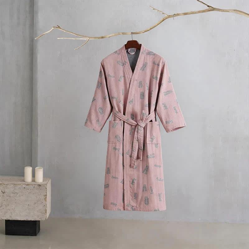 Kimono-Bademantel aus Baumwollgaze mit Liebesmuster