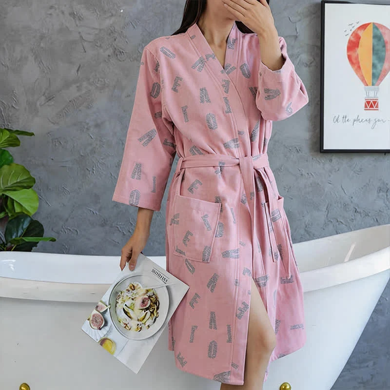 Kimono-Bademantel aus Baumwollgaze mit Liebesmuster