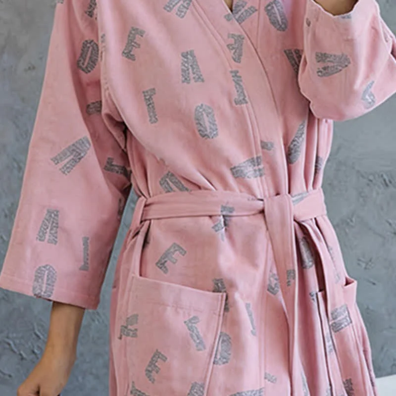 Kimono-Bademantel aus Baumwollgaze mit Liebesmuster