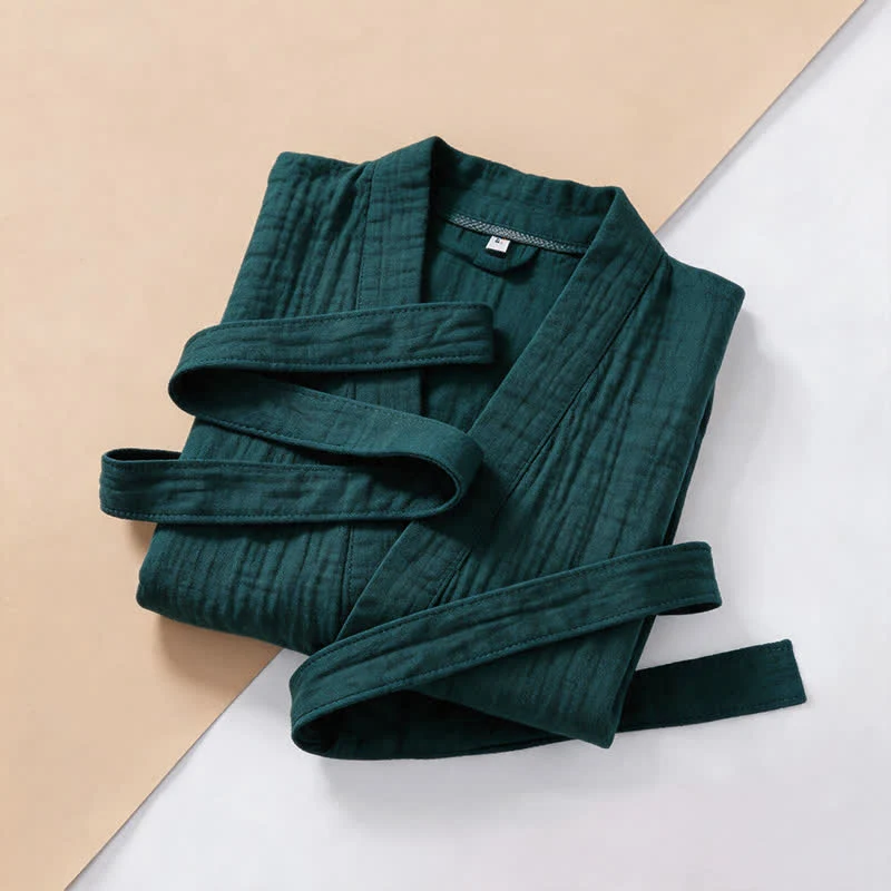 Kimono-Bademantel aus einfarbigem Baumwollgaze, Unisex