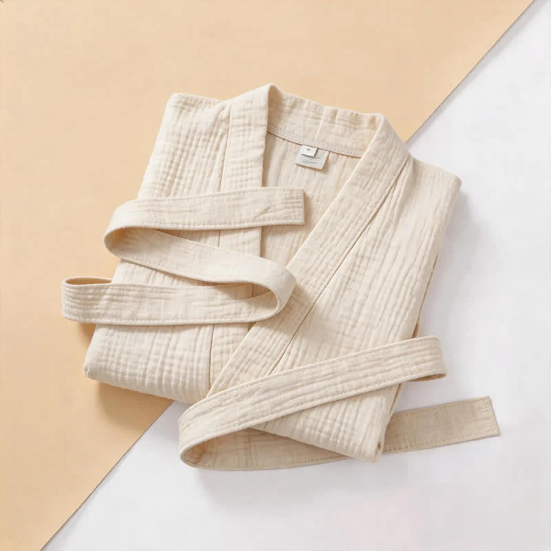 Kimono-Bademantel aus einfarbigem Baumwollgaze, Unisex