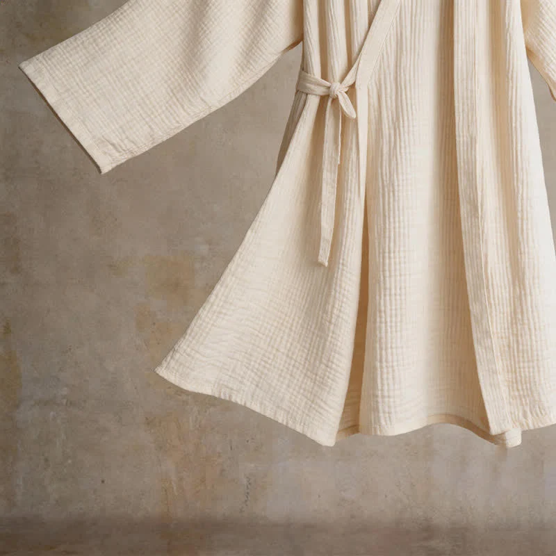 Kimono-Bademantel aus einfarbigem Baumwollgaze, Unisex