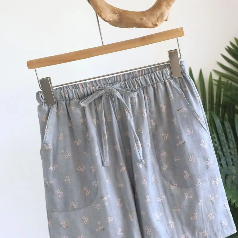 Pyjama-Shorts aus Baumwolle mit Kirschblütenmuster