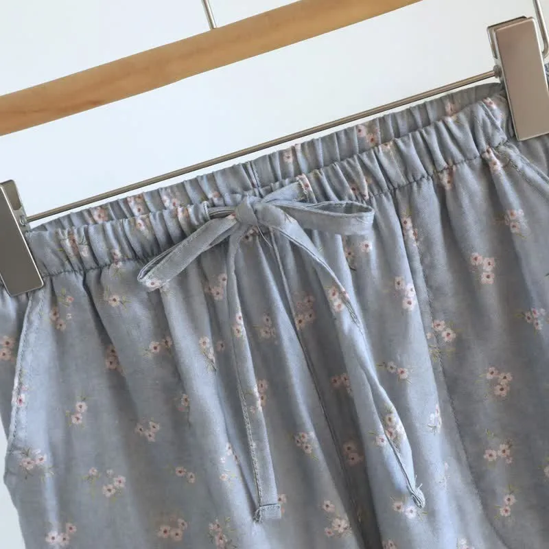 Pyjama-Shorts aus Baumwolle mit Kirschblütenmuster