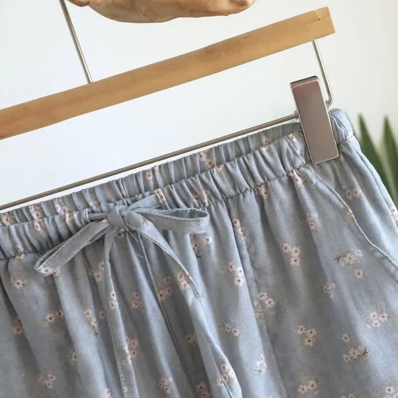 Pyjama-Shorts aus Baumwolle mit Kirschblütenmuster