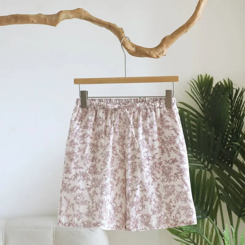 Rustikale Pyjama-Shorts aus Baumwollgaze mit Granatapfelmuster
