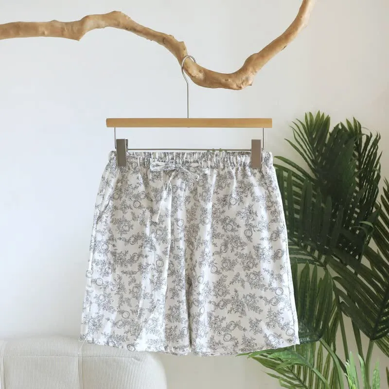 Rustikale Pyjama-Shorts aus Baumwollgaze mit Granatapfelmuster