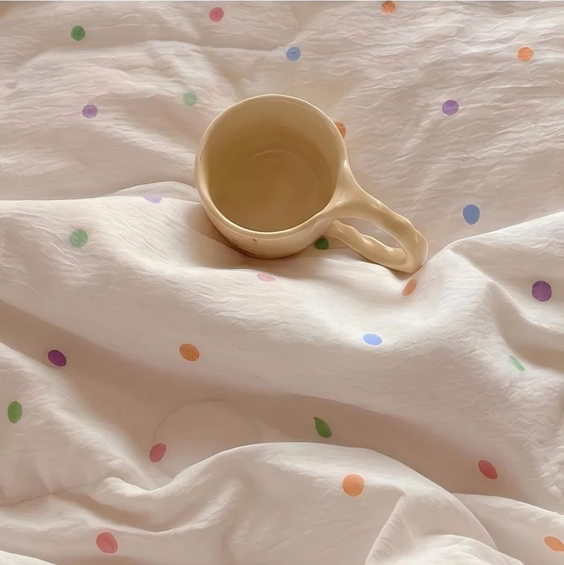 Bettwäsche-Set aus gewaschener Baumwolle mit Regenbogen-Polka-Dots