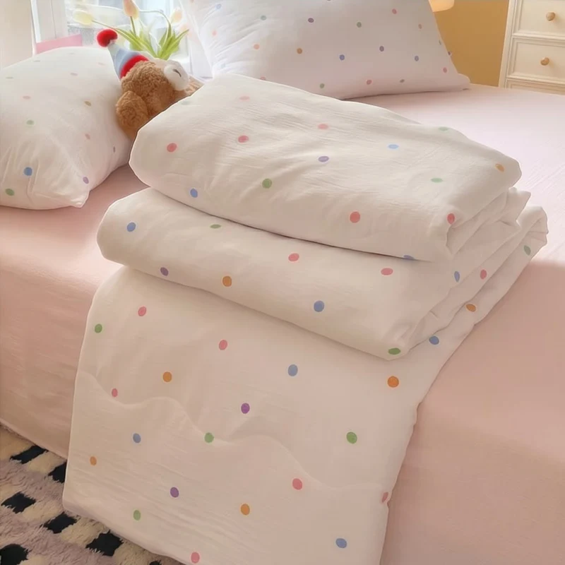 Bettwäsche-Set aus gewaschener Baumwolle mit Regenbogen-Polka-Dots