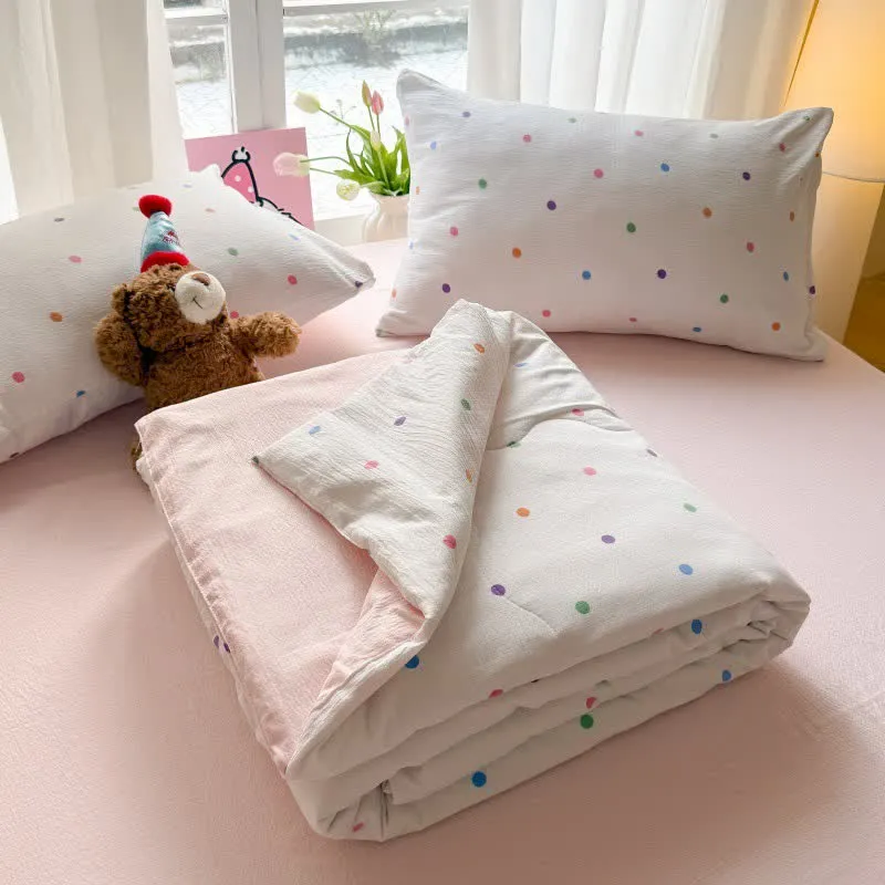 Bettwäsche-Set aus gewaschener Baumwolle mit Regenbogen-Polka-Dots