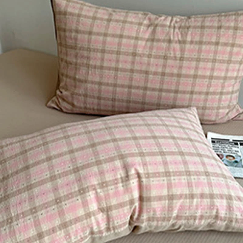 Bettwäsche-Set aus Baumwolle in zartem Rosa mit Vichy-Karo